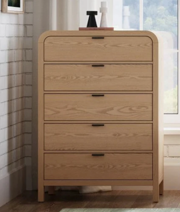 Natural Oak 5-Drawer Dresser | Modern Tall Chest of Drawers for Bedroom