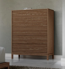 Modern Horizontal Slatted 5-Drawer Highboy | Textured Wood Bedroom Storage Cabinet