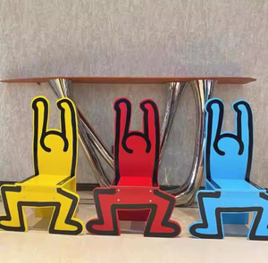 Iconic Pop Art Figure Accent Chair | Blue Keith Haring Inspired Modern Sculptural Chair