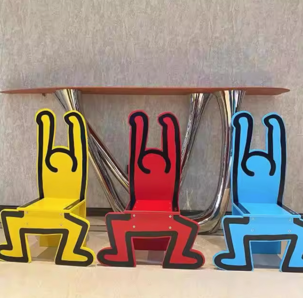 Iconic Pop Art Figure Accent Chair | Blue Keith Haring Inspired Modern Sculptural Chair