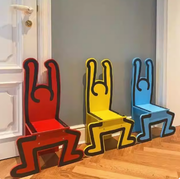 Iconic Pop Art Figure Accent Chair | Blue Keith Haring Inspired Modern Sculptural Chair