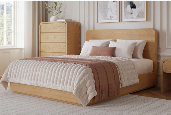 Elora Solid Wood Platform Bed Frame – Mid-Century Modern Minimalist Bed with Headboard