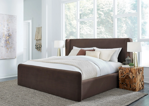 Modern Chocolate Brown Velvet Upholstered Bed