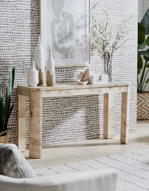 Hollywood Regency Burl Wood Desk | Sculptural Waterfall Entry Table with Unique Grain