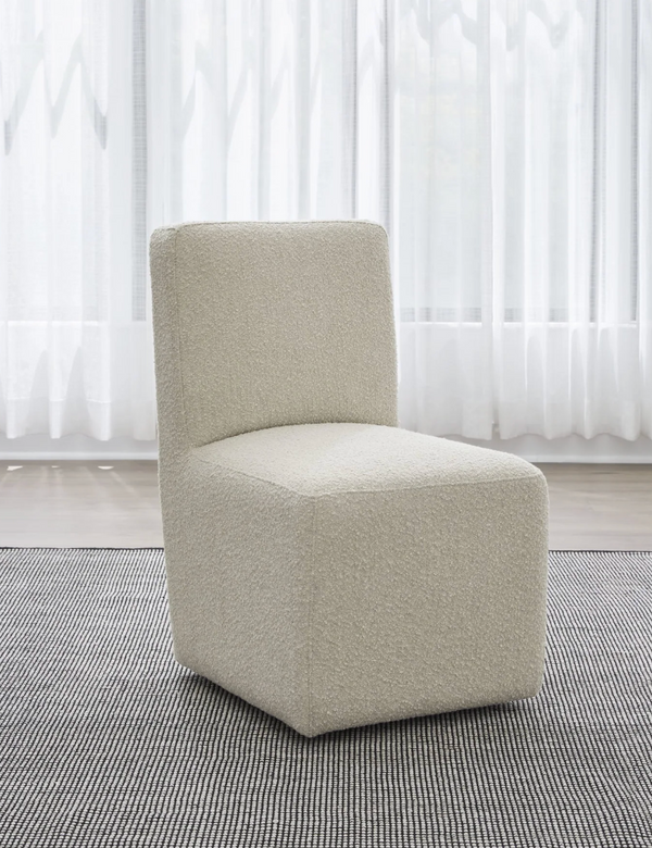 Modern Cream White Boucle Dining Chair, Armless Fully Upholstered Accent Chair with Block Base for Dining Room & Vanity