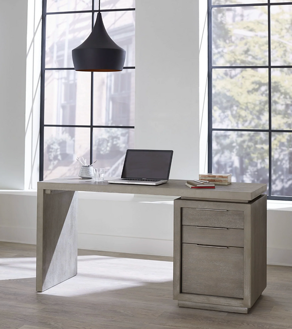 Modern Grey Oak Executive Desk with 3 Storage Drawers - Weathered Wood Home Office Desk
