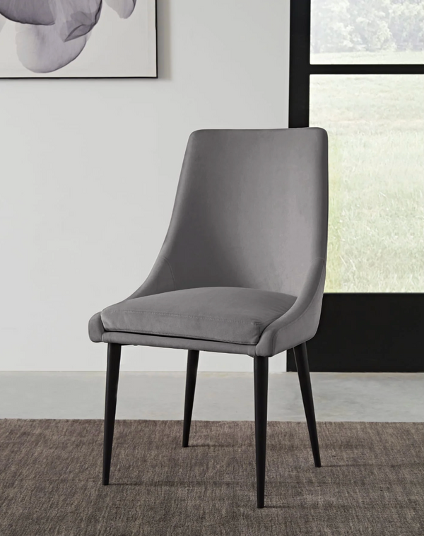 Modern Grey Velvet Dining Chair with Tapered Black Metal Legs