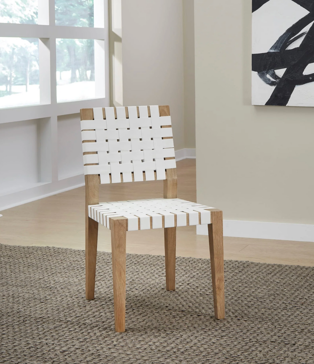 Mid-Century Modern Woven Dining Chair with Solid Wood Frame