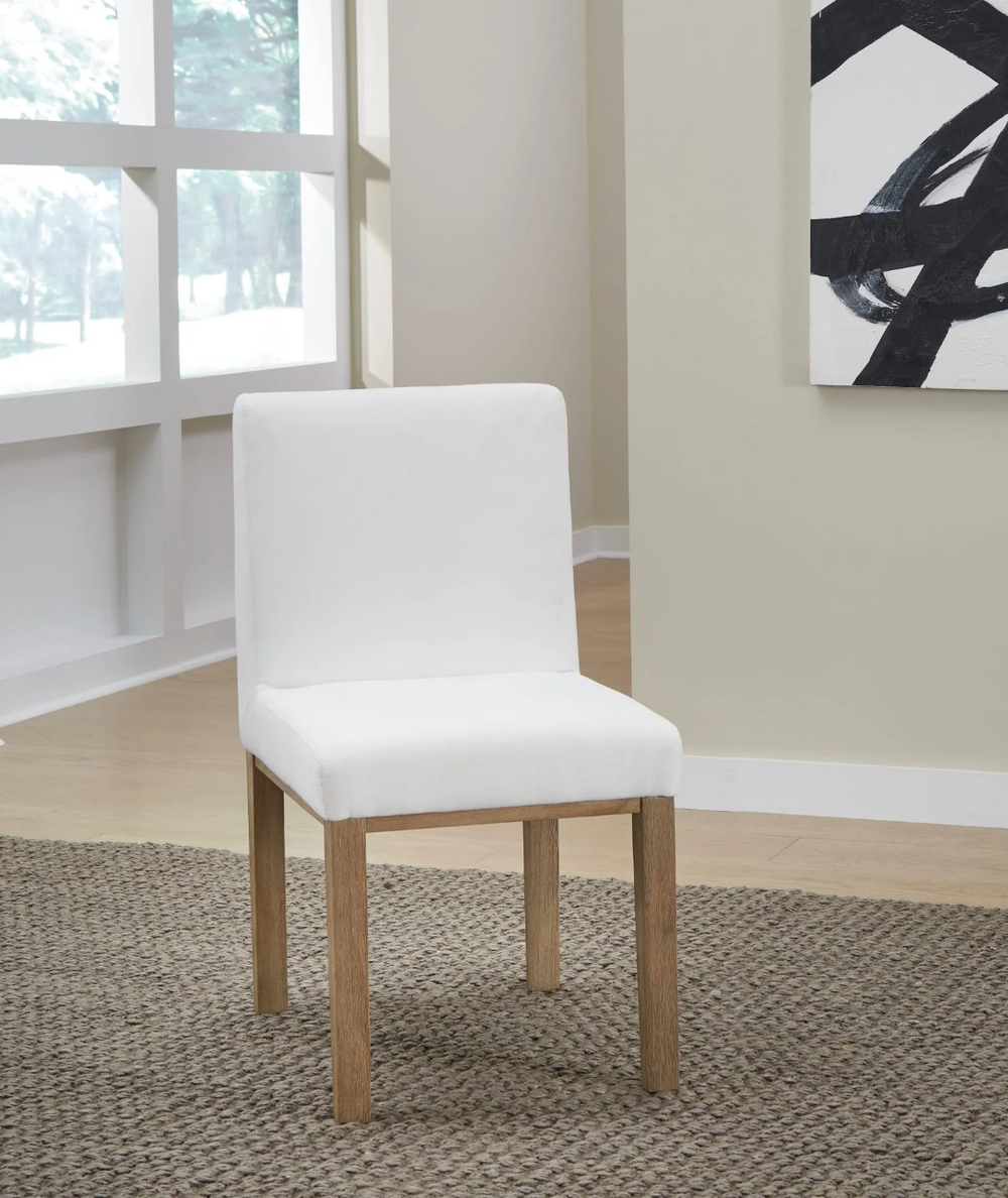 Modern Parsons Dining Chair with White Linen Upholstery and Solid Wood Legs