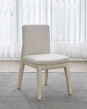 Modern Scandi Upholstered Dining Chair with Solid Wood Legs, Beige Linen Fabric Armless Side Chair for Dining Room & Kitchen