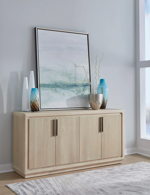Modern Natural Wood 4-Door Sideboard with Rounded Corners | Minimalist Buffet Credenza