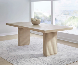 Architectural Ribbed Pedestal Dining Table | Japandi Whitewashed Wood Gathering Table