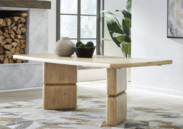 Modern Oak Dining Table with Stacked Capsule Pedestal Base | Organic Modern Wood Table