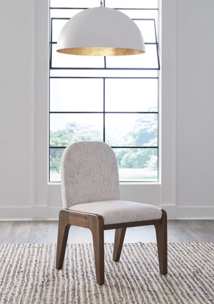 Modern Arched Back Dining Chair with Walnut Wood Frame | Cream Fabric Upholstered Side Chair