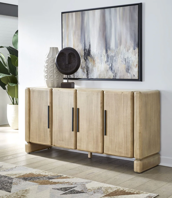 Aura Modern Curved Wood Sideboard – Japandi 4-Door Buffet Credenza with Rounded Edges