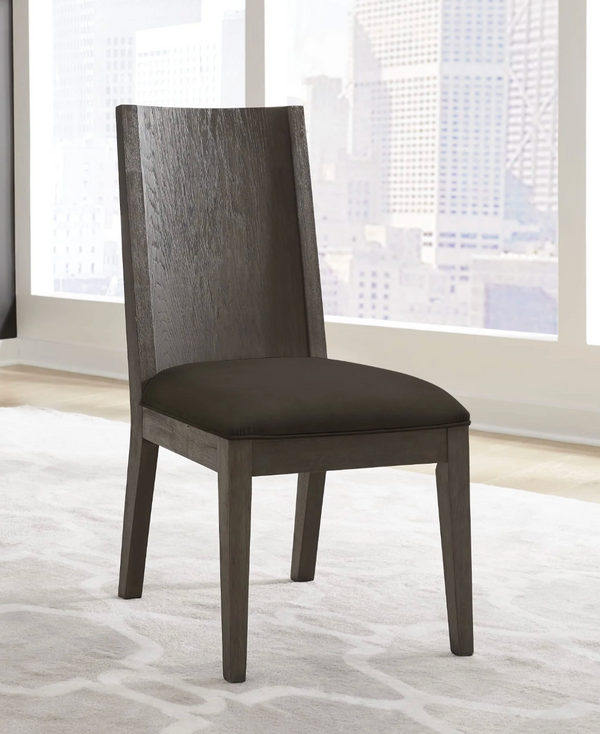 Modern Grey Oak Dining Chair with Padded Seat - Charcoal Wood High-Back Side Chair
