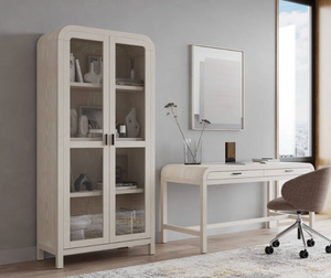 Modern Arched Glass Display Cabinet in Whitewashed Oak - Large 2-Door Vitrine Bookcase
