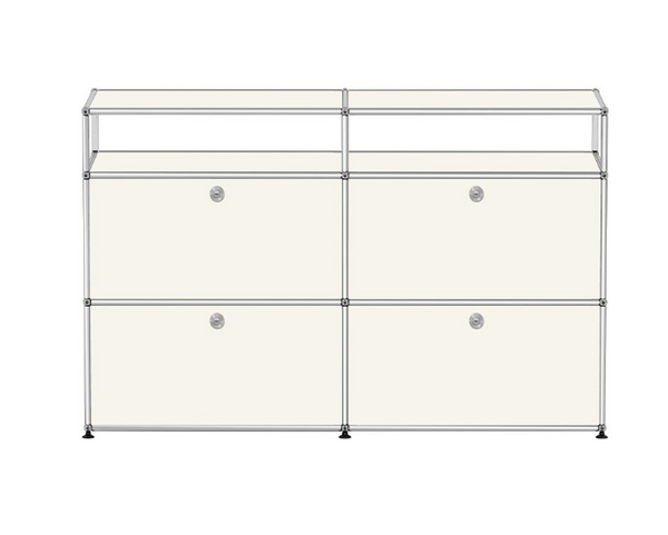 Modern Modular Sideboard Cabinet – Chrome Frame Storage Unit with 4 Drop-Down Doors – Industrial Chic Media Console