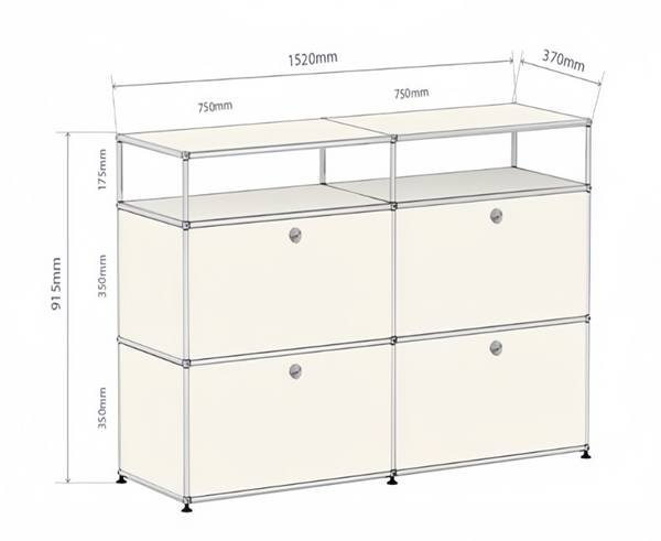 Modern Modular Sideboard Cabinet – Chrome Frame Storage Unit with 4 Drop-Down Doors – Industrial Chic Media Console