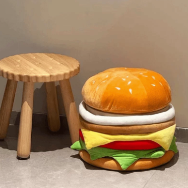 Pop Art Hamburger Ottoman – Multi-Layered Foodie Decor Pouf – Creative 3D Cheeseburger Plush Chair for Dorm & Playroom
