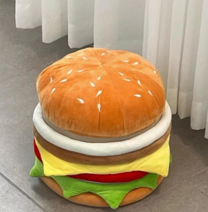 Pop Art Hamburger Ottoman – Multi-Layered Foodie Decor Pouf – Creative 3D Cheeseburger Plush Chair for Dorm & Playroom