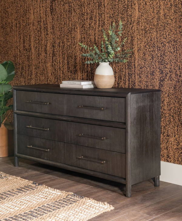 Modern Charcoal 6-Drawer Double Dresser – Dark Espresso Wood Bedroom Chest