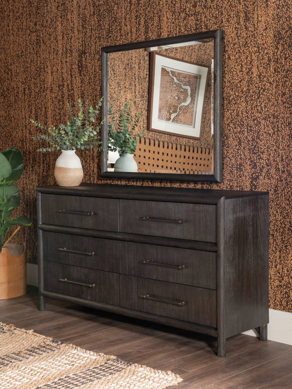 Modern Charcoal 6-Drawer Double Dresser – Dark Espresso Wood Bedroom Chest