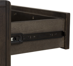 Modern Dark Wood Nightstand with Woven Leather Shelf