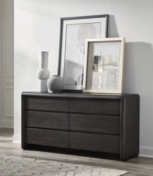 Drawer Acacia Wood Double Dresser – Deep Jaguar Finish – Modern Dark Wood Bedroom Chest & Sideboard