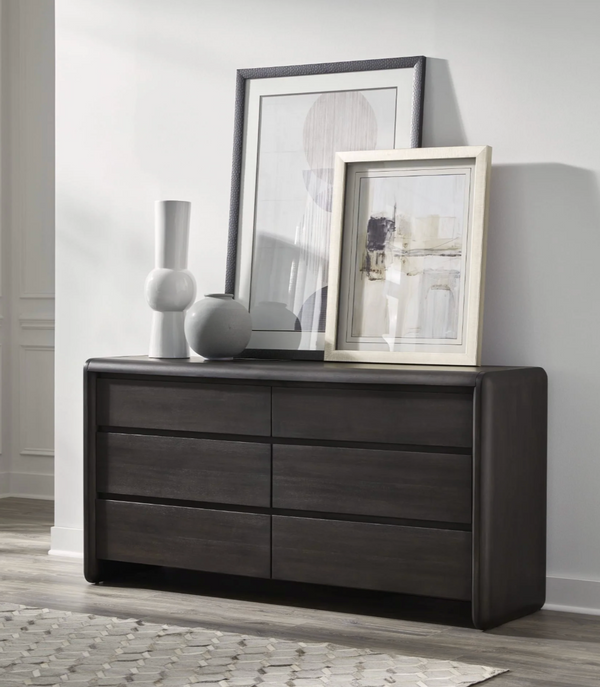 Drawer Acacia Wood Double Dresser – Deep Jaguar Finish – Modern Dark Wood Bedroom Chest & Sideboard