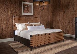 Mid-Century Modern Woven Leather Bed Frame  - Queen/King