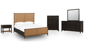 Mid-Century Modern Woven Leather Bed Frame  - Queen/King