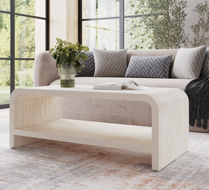 Modern Minimalist Wood Coffee Table with Storage Shelf - Scandinavian Style Rectangular Center Table for Living Room