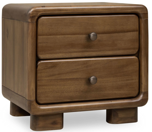 Mid-Century Modern Rounded Wood Nightstand - 2/3 Drawer Retro Bedside Table with Vintage Metal Knobs