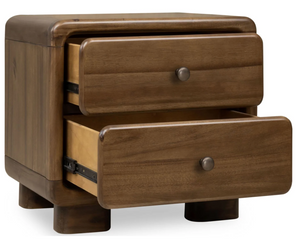 Mid-Century Modern Rounded Wood Nightstand - 2/3 Drawer Retro Bedside Table with Vintage Metal Knobs