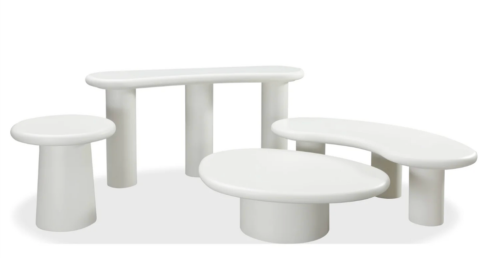 Minimalist White Organic Oval Coffee Table – Sculptural Pebble-Shaped Center Table – Modern Pedestal Low Table for Living Room
