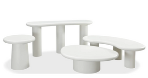 Minimalist White Organic Oval Coffee Table – Sculptural Pebble-Shaped Center Table – Modern Pedestal Low Table for Living Room