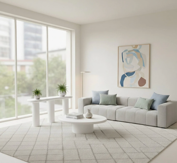 Minimalist White Organic Oval Coffee Table – Sculptural Pebble-Shaped Center Table – Modern Pedestal Low Table for Living Room