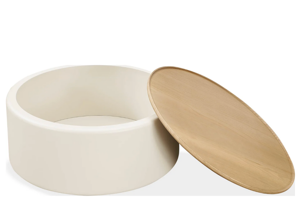 Modern Round Storage Coffee Table with Removable Wood Lid - Minimalist Cream Side Table for Living Room & Bedroom