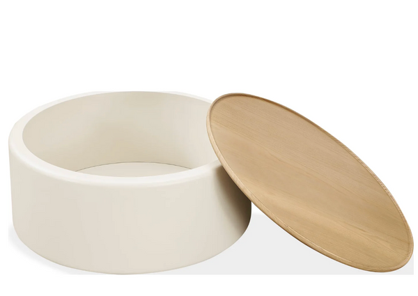 Modern Round Storage Coffee Table with Removable Wood Lid - Minimalist Cream Side Table for Living Room & Bedroom
