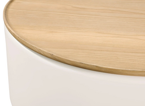 Modern Round Storage Coffee Table with Removable Wood Lid - Minimalist Cream Side Table for Living Room & Bedroom
