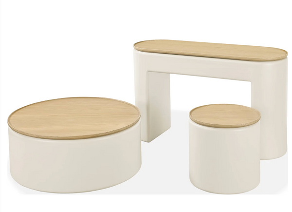 Modern Round Storage Coffee Table with Removable Wood Lid - Minimalist Cream Side Table for Living Room & Bedroom