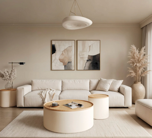 Modern Round Storage Coffee Table with Removable Wood Lid - Minimalist Cream Side Table for Living Room & Bedroom