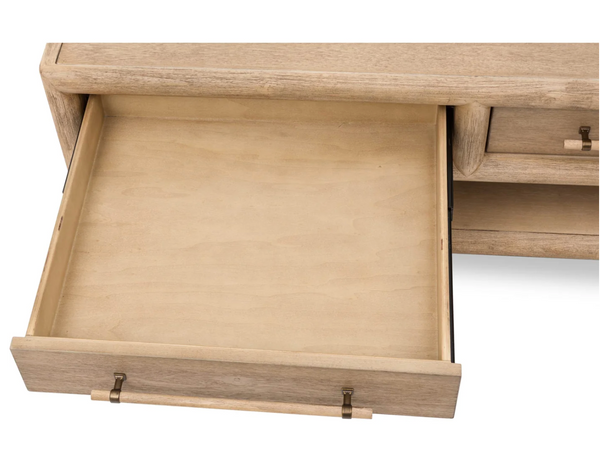 Modern Rustic Solid Wood Coffee Table with 2 Drawers and Open Shelf