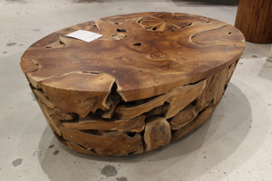 Handcrafted Oval Teak Root Coffee Table - Unique Natural Solid Wood Statement Piece - Rustic Organic Center Table for Living Room