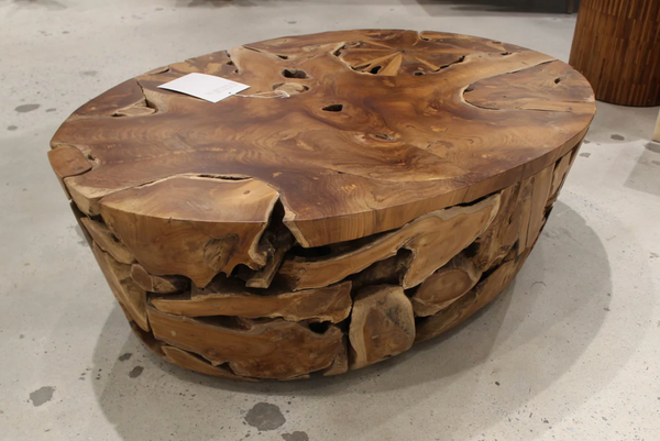 Handcrafted Oval Teak Root Coffee Table - Unique Natural Solid Wood Statement Piece - Rustic Organic Center Table for Living Room