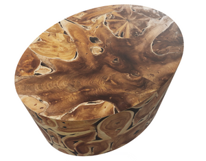 Handcrafted Oval Teak Root Coffee Table - Unique Natural Solid Wood Statement Piece - Rustic Organic Center Table for Living Room