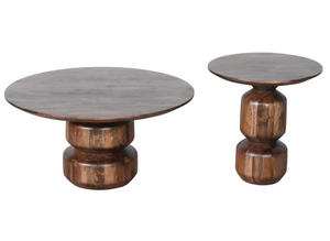 Modern Round Solid Wood Coffee Table with Sculptural Pedestal Base