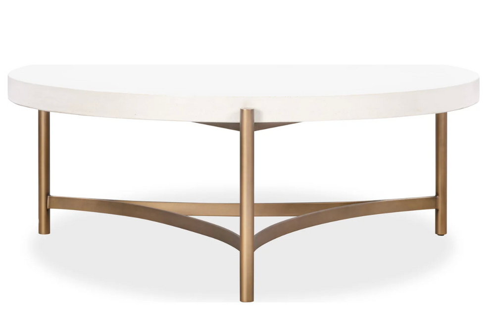 Modern Industrial Coffee Table - Circular White Faux Concrete Top with Black Metal Frame