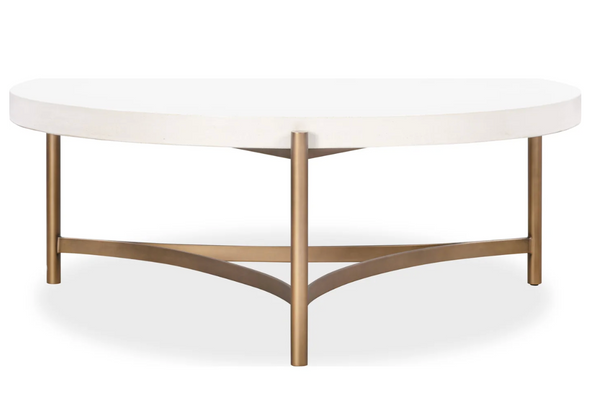 Modern Industrial Coffee Table - Circular White Faux Concrete Top with Black Metal Frame